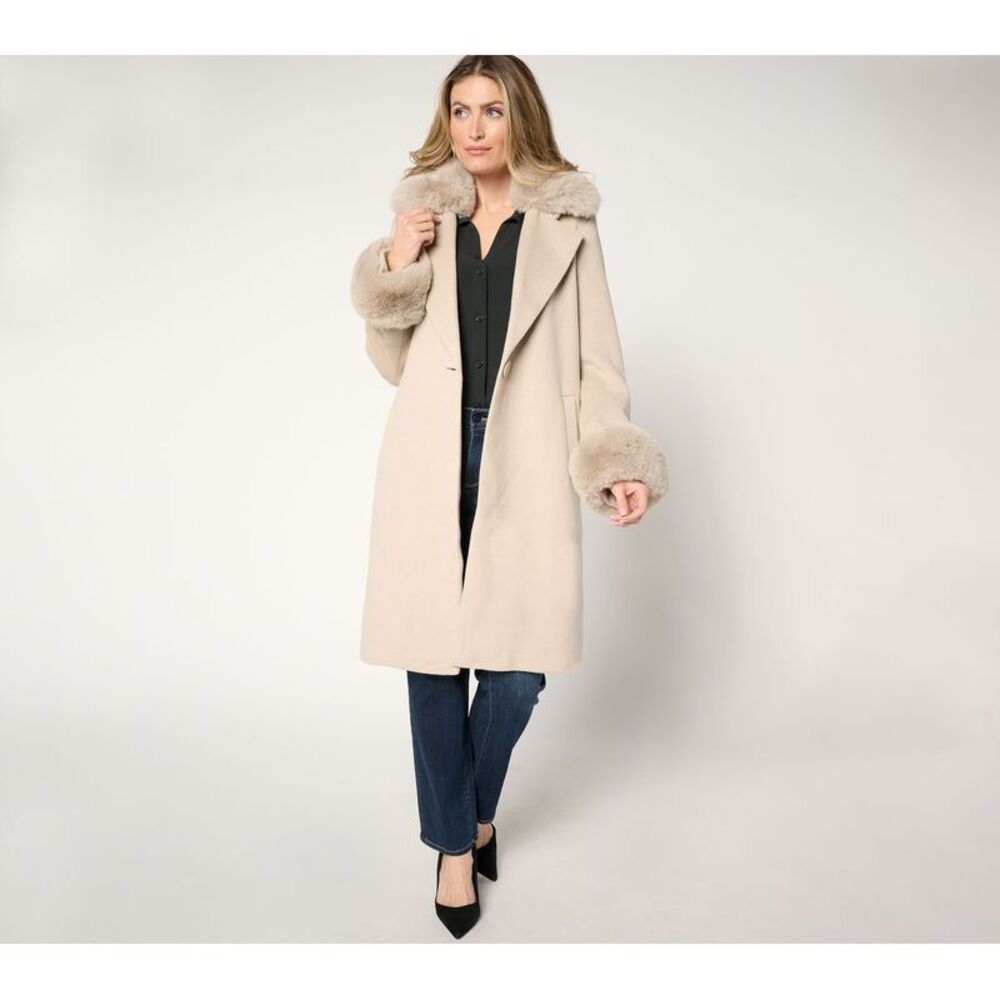 Thread Collective Women's Jacket Sz S Faux Fur Trimmed Coat White A658026